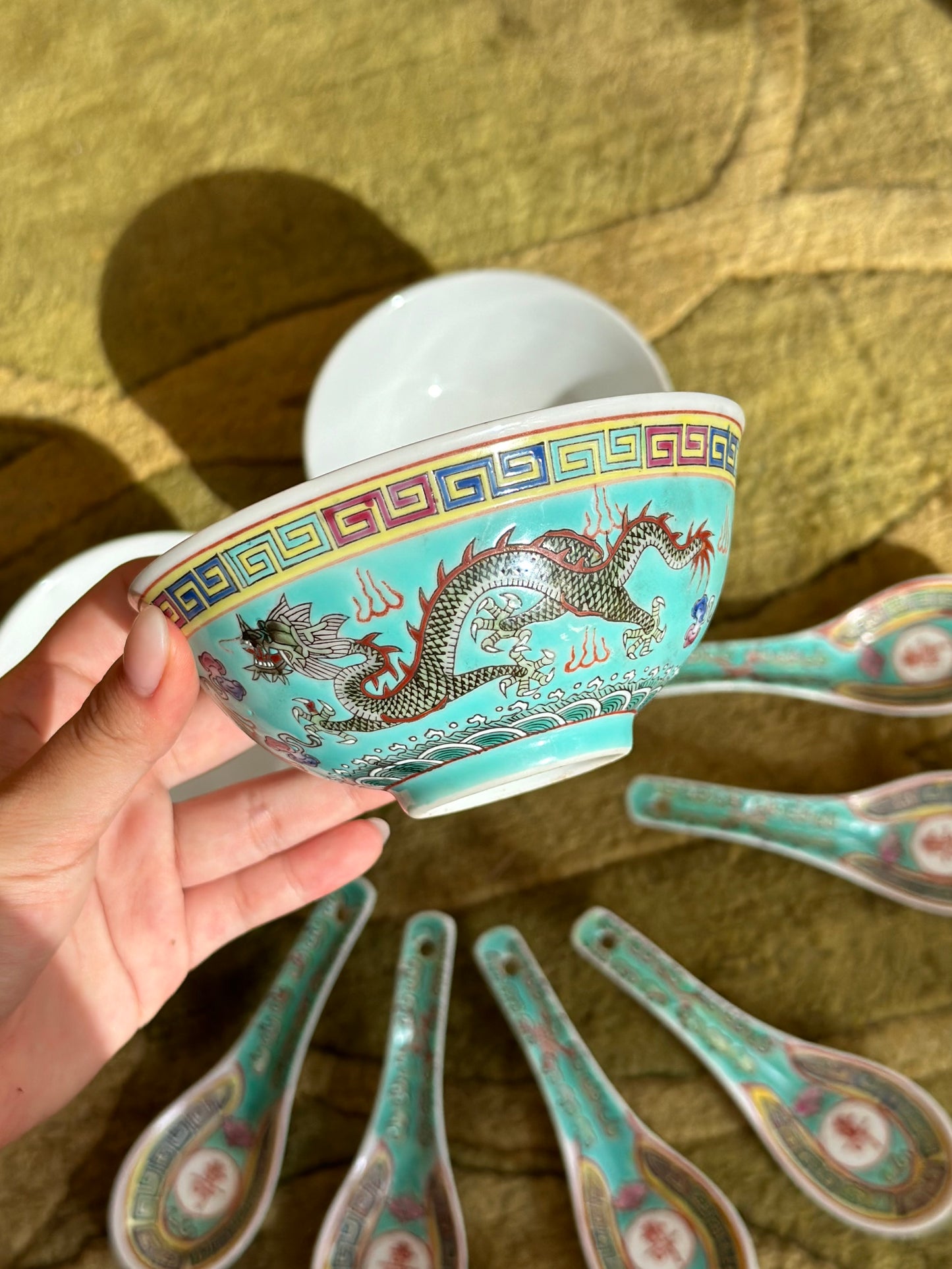 Mint Green Dragon Bowl + Spoon Set