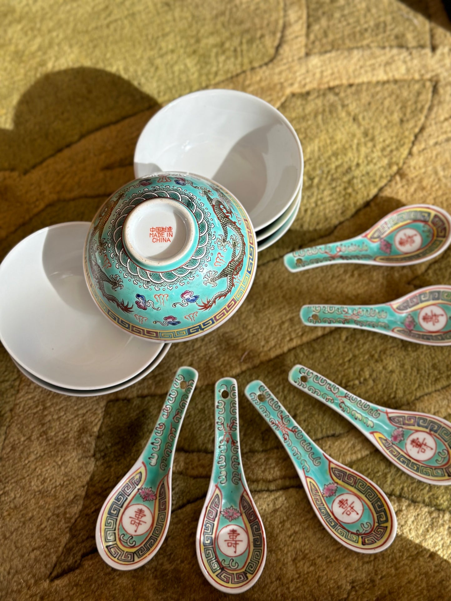 Mint Green Dragon Bowl + Spoon Set