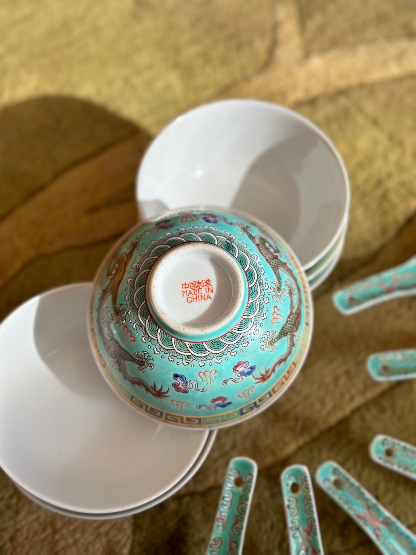 Mint Green Dragon Bowl + Spoon Set