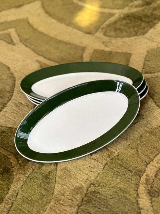 Green and White Oval Dish Set