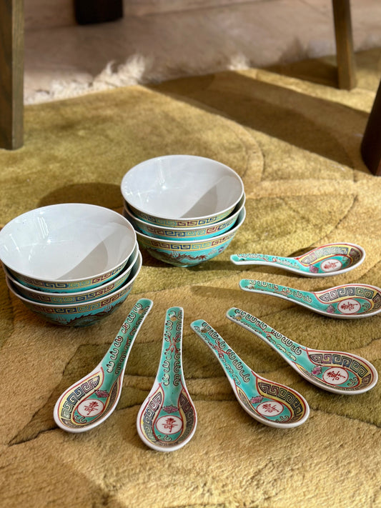 Mint Green Dragon Bowl + Spoon Set