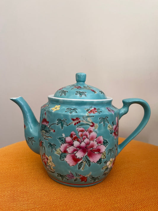 Aqua Floral Teapot