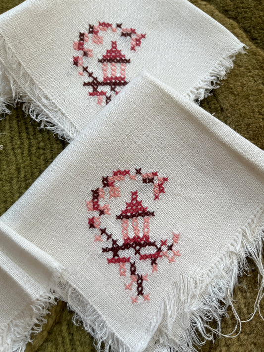 Pink Pagoda Cross-stitch Napkins