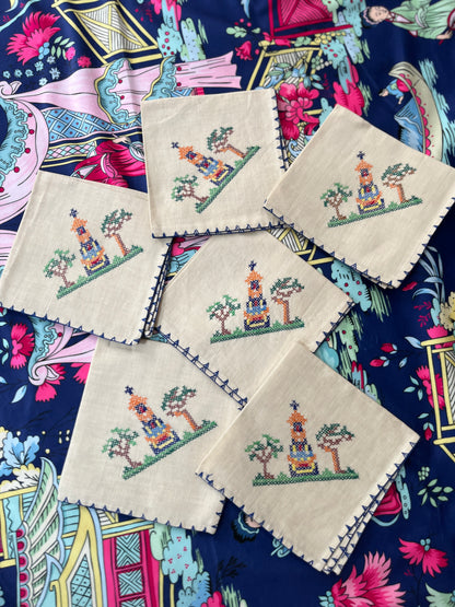 Rainbow Pagoda Cross-stitch Napkins