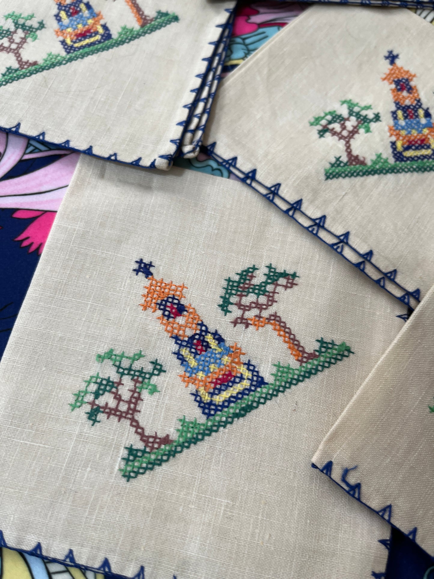 Rainbow Pagoda Cross-stitch Napkins