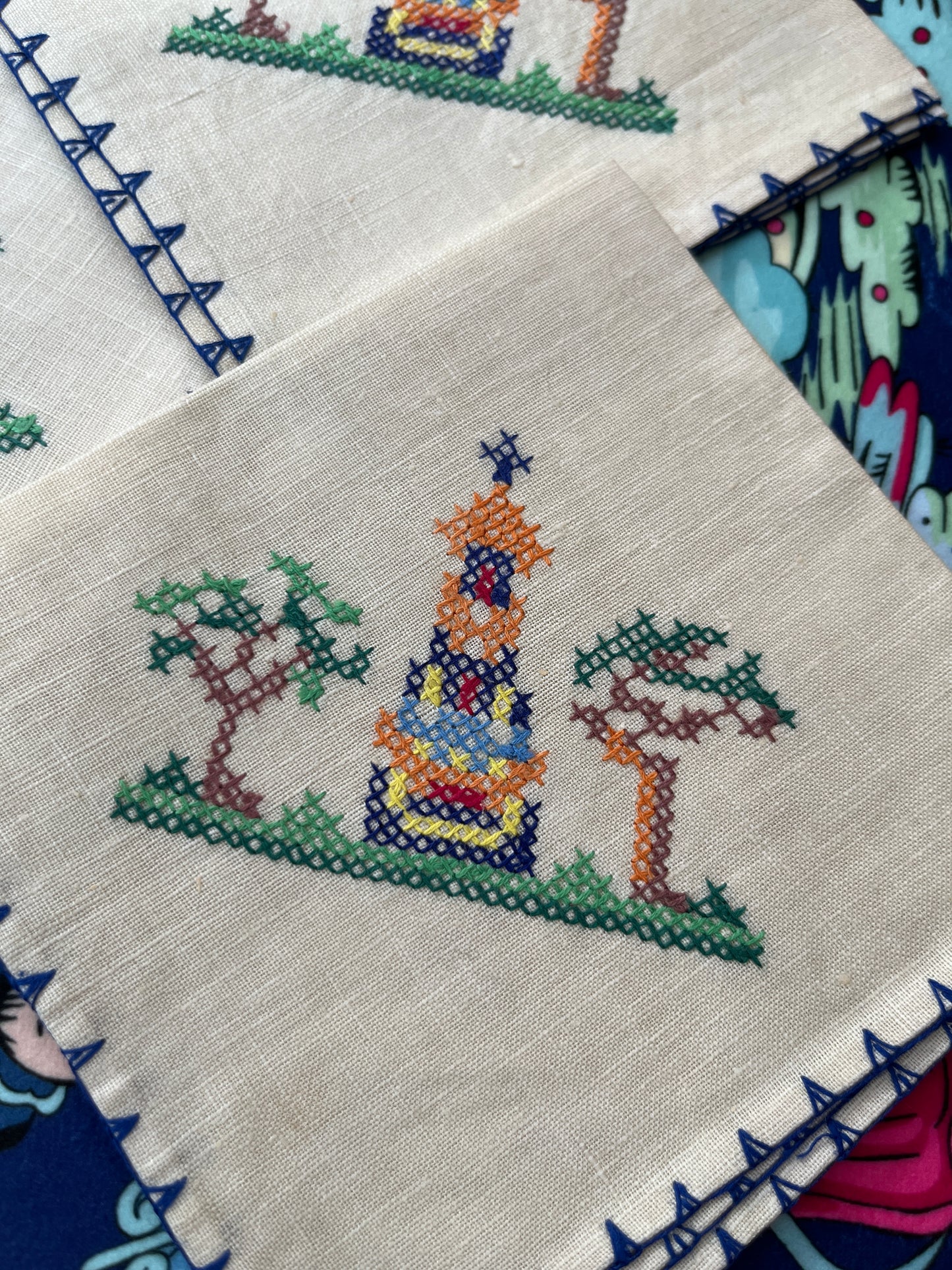 Rainbow Pagoda Cross-stitch Napkins