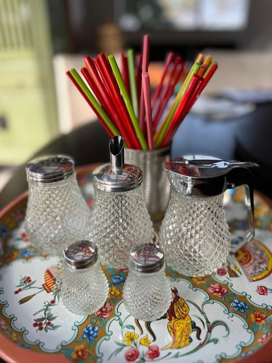 Diamond Point Glass Condiment Set